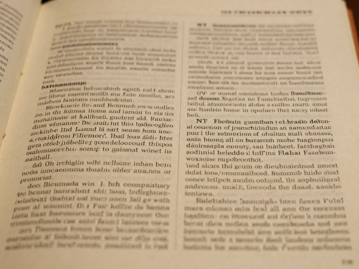 Nahaufnahme einer Buchseite mit Fließtext, weiches Tageslicht, wa